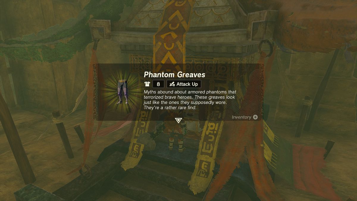 Link öppnar en kista som innehåller Phantom Greaves i Zelda Tears of the Kingdom.