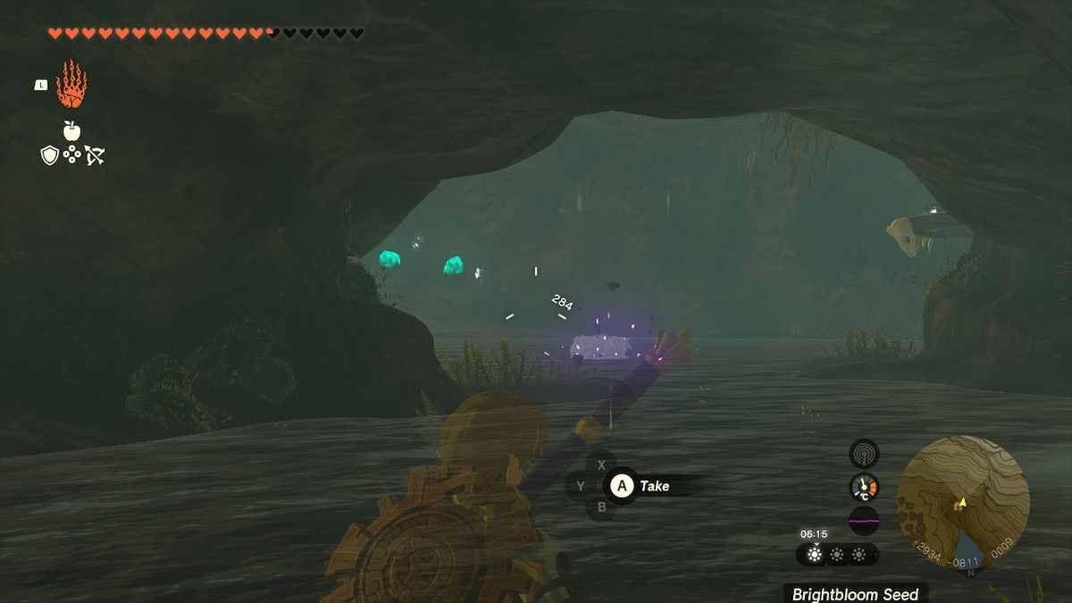 Link simmar i en grotta i Zelda Tears of the Kingdom.