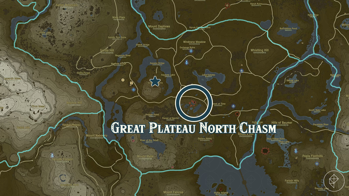 Great Plateau North Chasm entrance on the map of Hyrule from The Legend of Zelda: Tears of the Kingdom