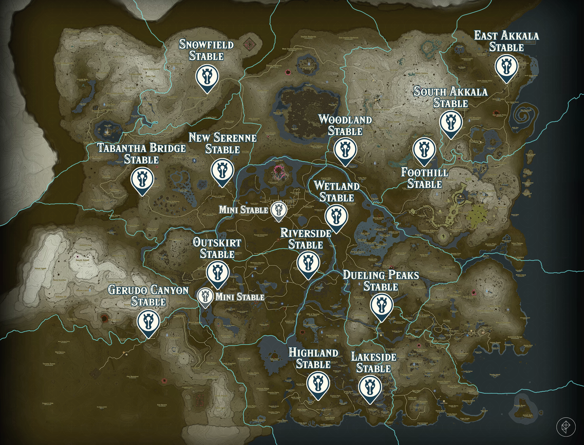 En karta visar var stallarna finns i Zelda Tears of the Kingdom.