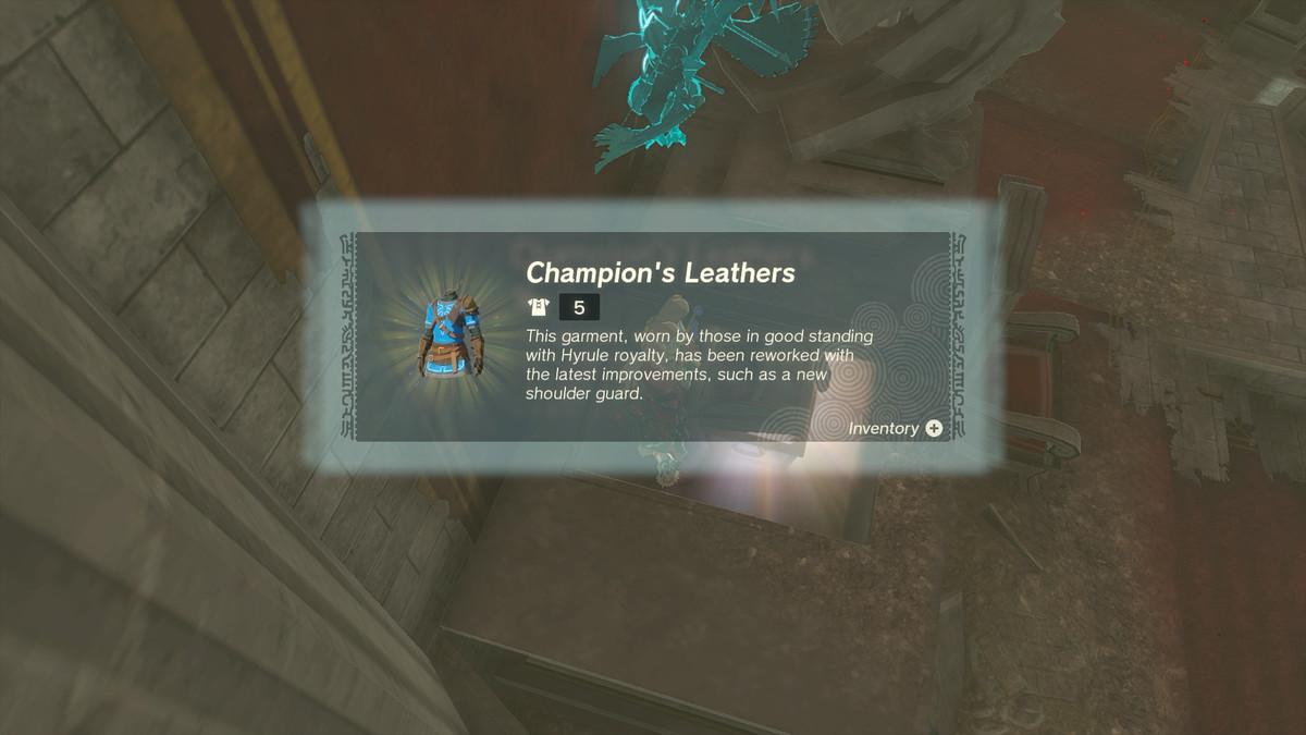 Textrutan The Champion's Leathers i Zelda: Tears of the Kingdom