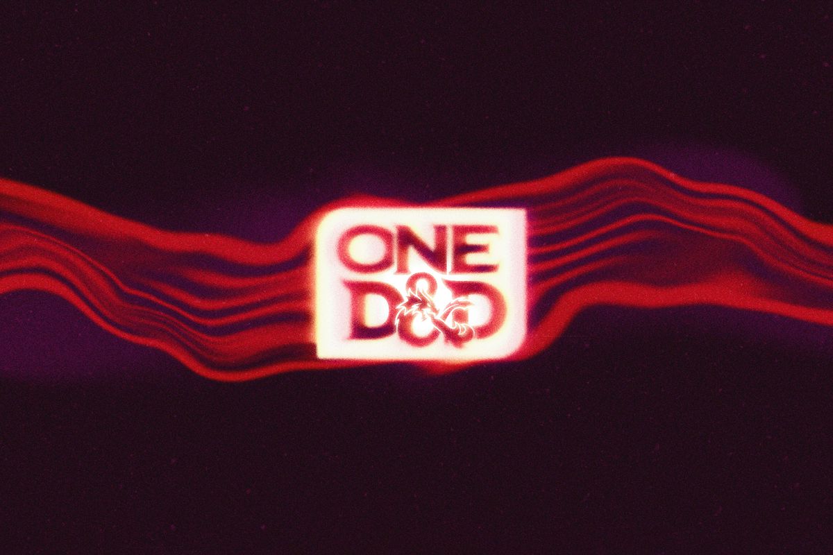 Logotypen för One D&D, lätt blekad och digitaliserad för att markera dess analoga rötter.