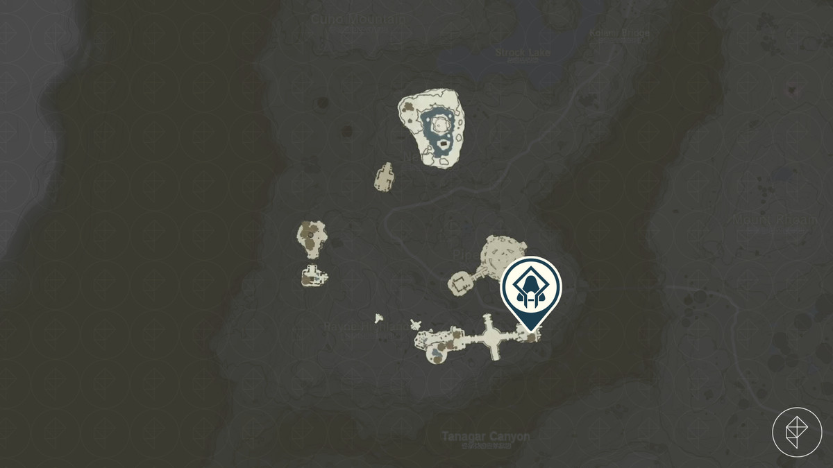 En karta visar platsen för Ganos Shrine i The Legend of Zelda: Tears of the Kingdom.  Det är på en flytande himmelö i Tabantha Sky Archipelago.
