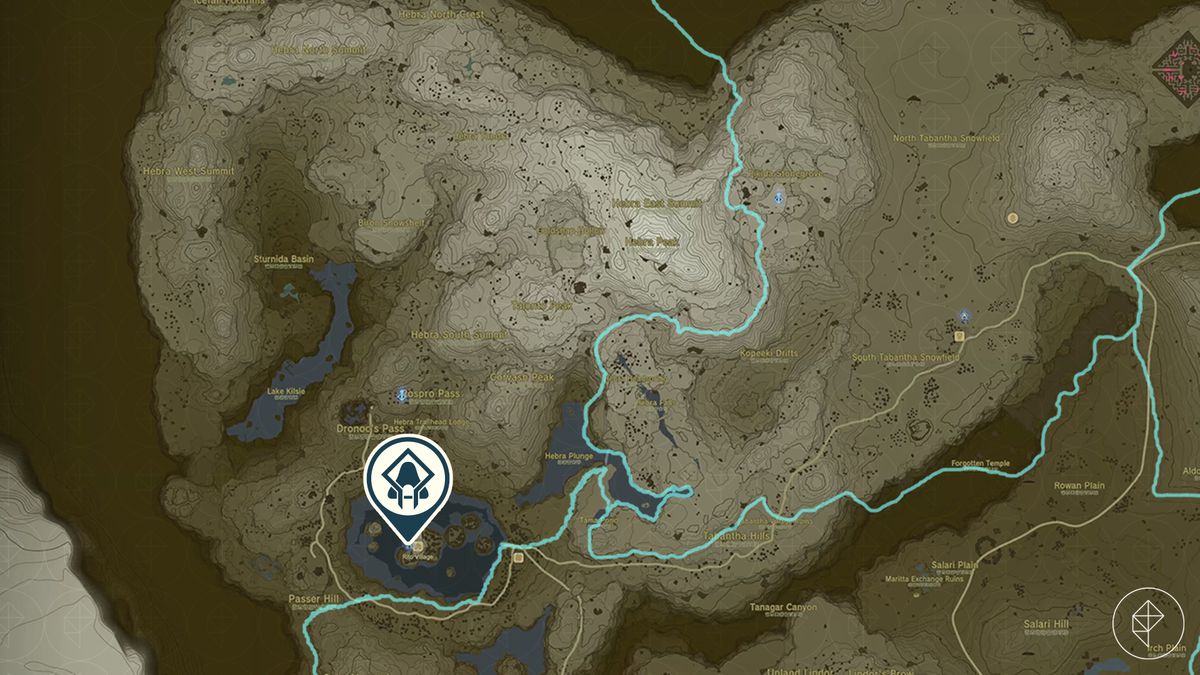 Platsen för Gatakis Shrine är markerad på Zelda: Tears of the Kingdom-kartan