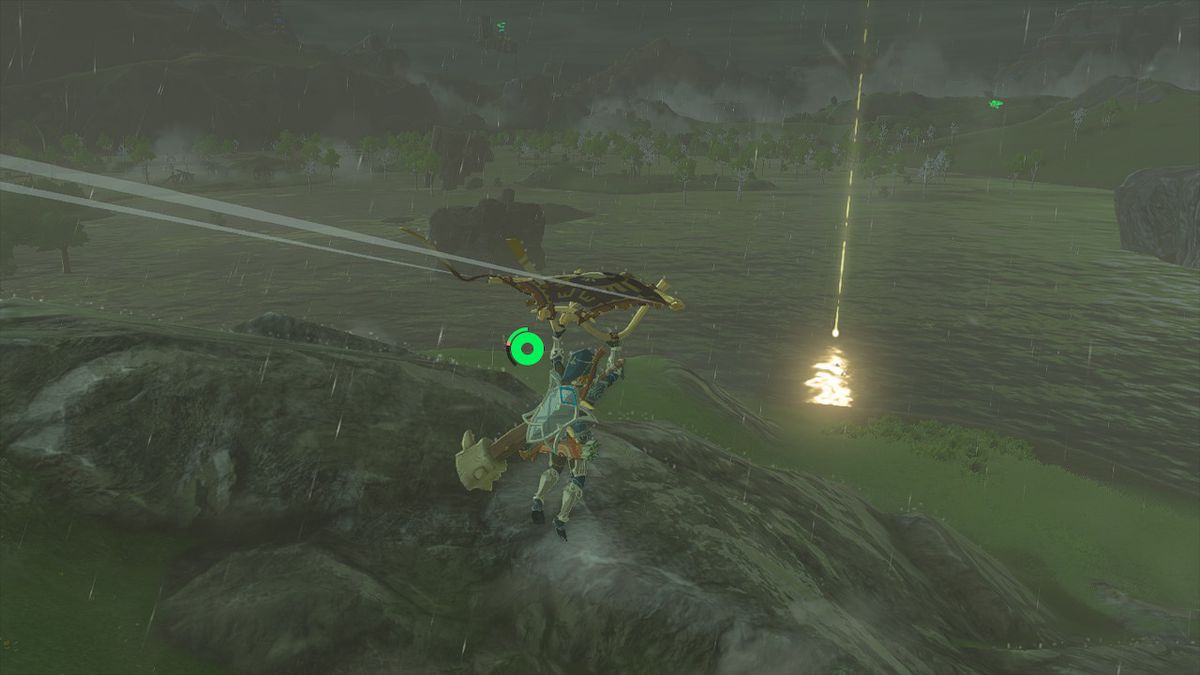 Link närmar sig en Star Fragment-plats med sin skärmflygare i Zelda: Tears of the Kingdom