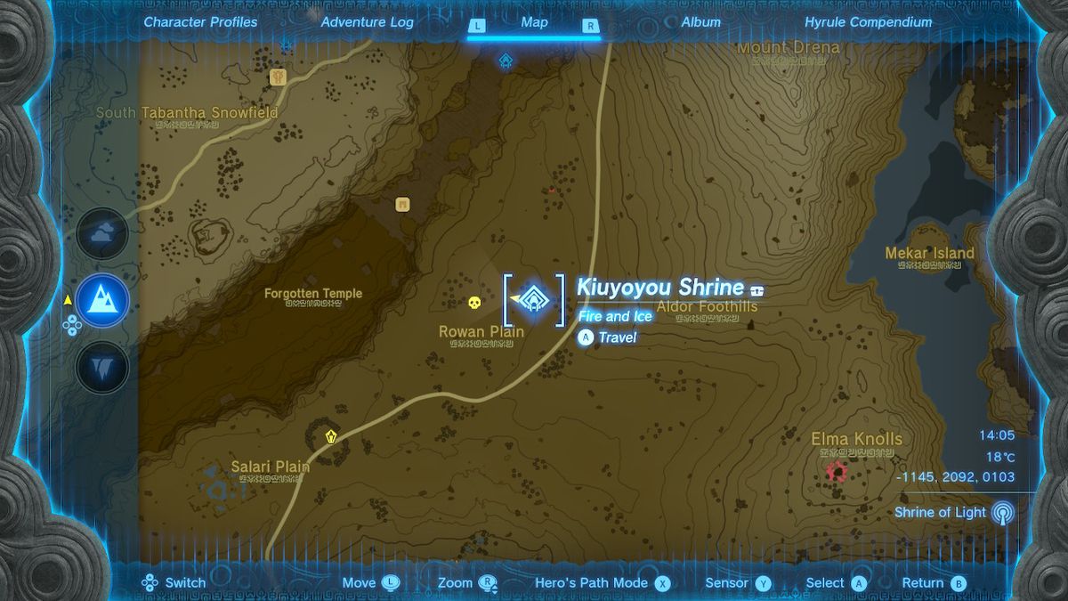 En karta visar platsen för Hinox i Zelda Tears of the Kingdom.