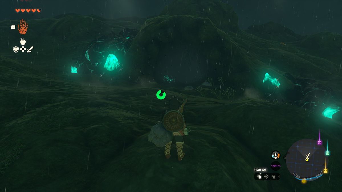 Link vetter mot ingången till Crenel Hills Cave i Zelda: Tears of the Kingdom