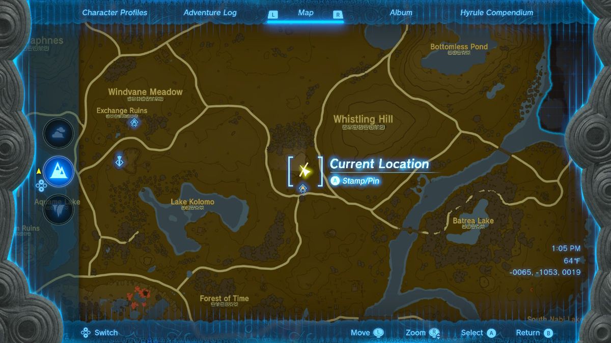 En karta visar platsen för gummirustningen i Zelda Tears of the Kingdom.