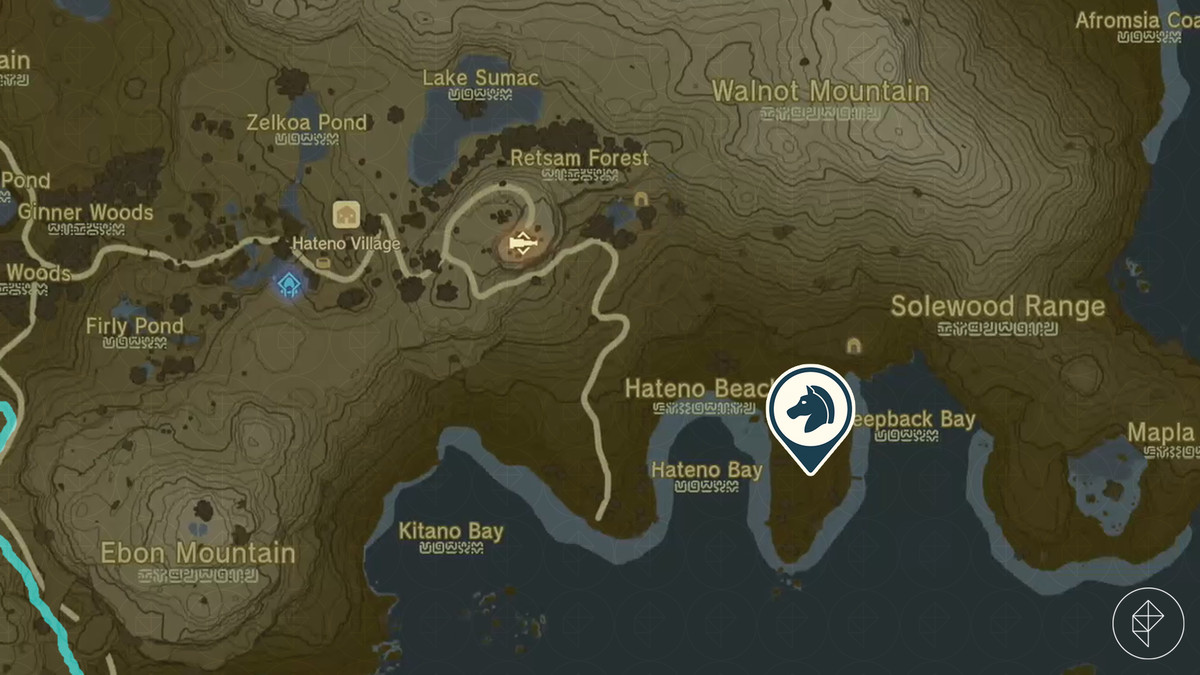 The Legend of Zelda: Tears of the Kingdom-karta som visar platsen för Ganons jättehäst.