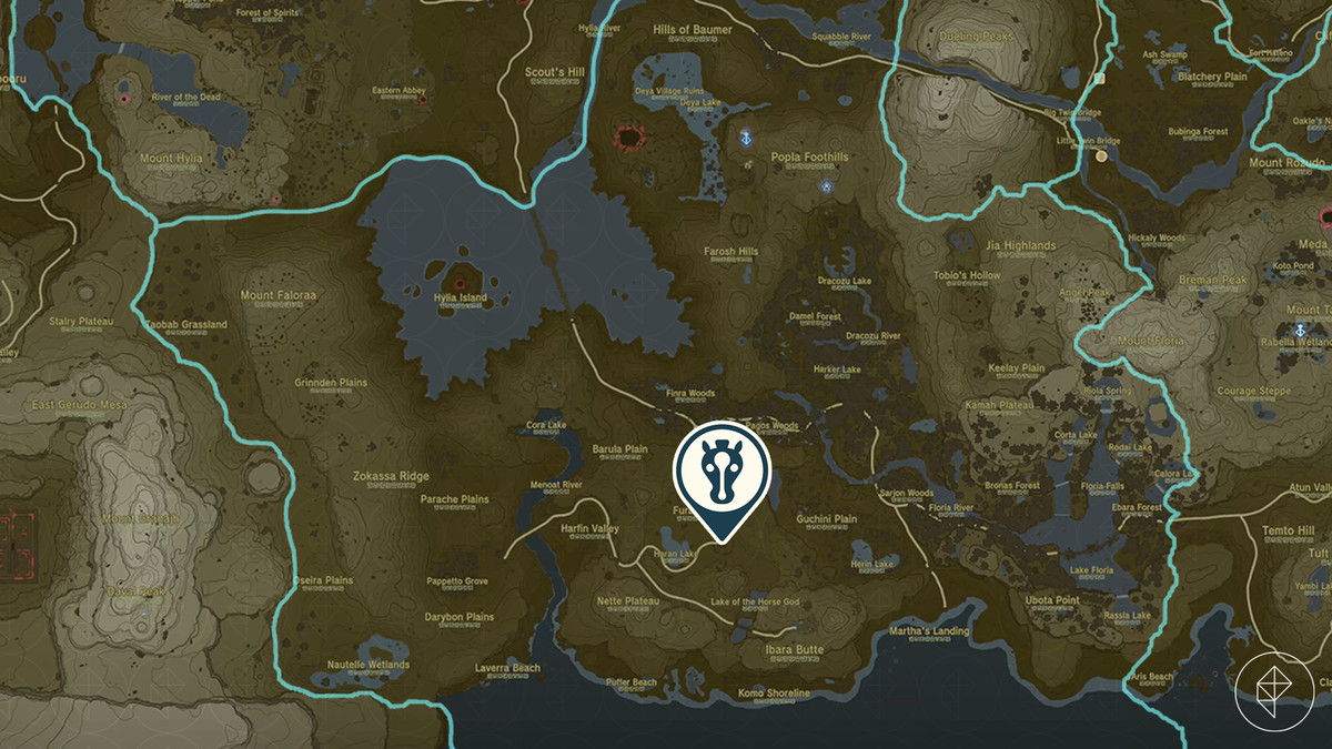 The Legend of Zelda: Tears of the Kingdom-karta som visar platsen för Highland Stable