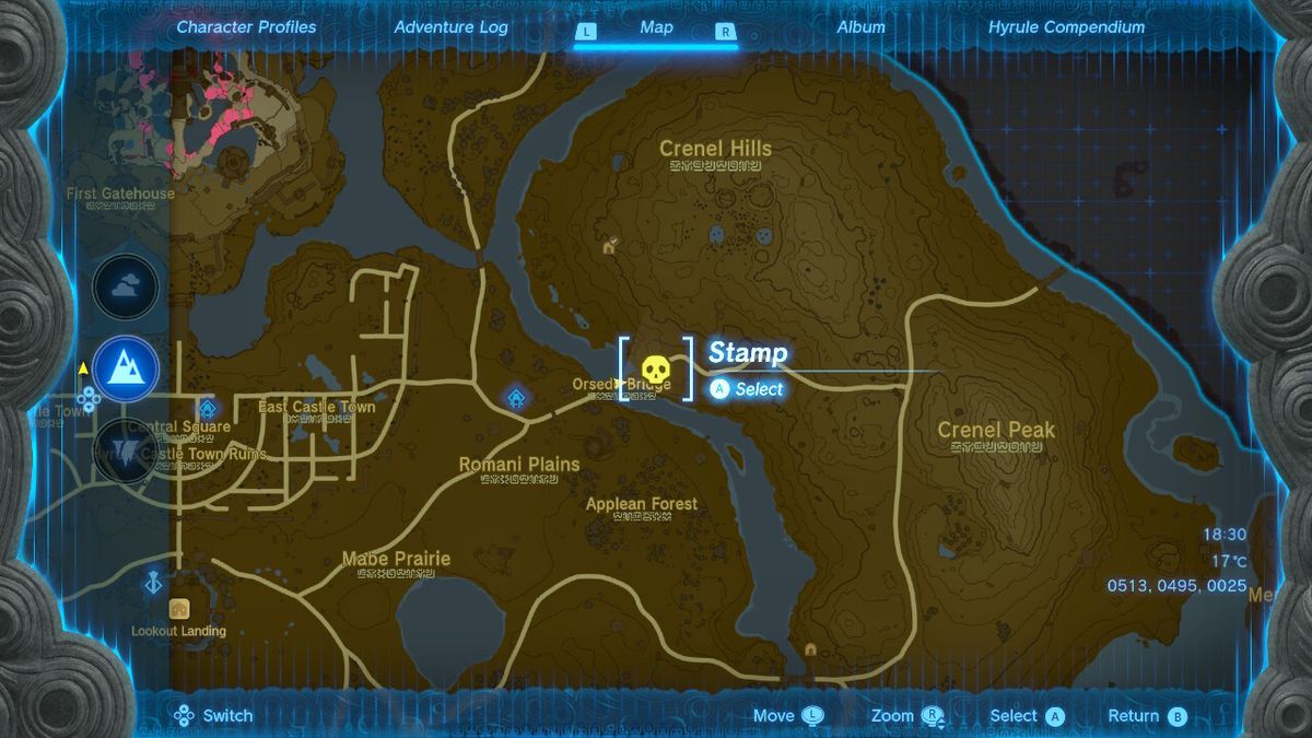 En karta visar platsen för en Battle Talus i Zelda Tears of the Kingdom.