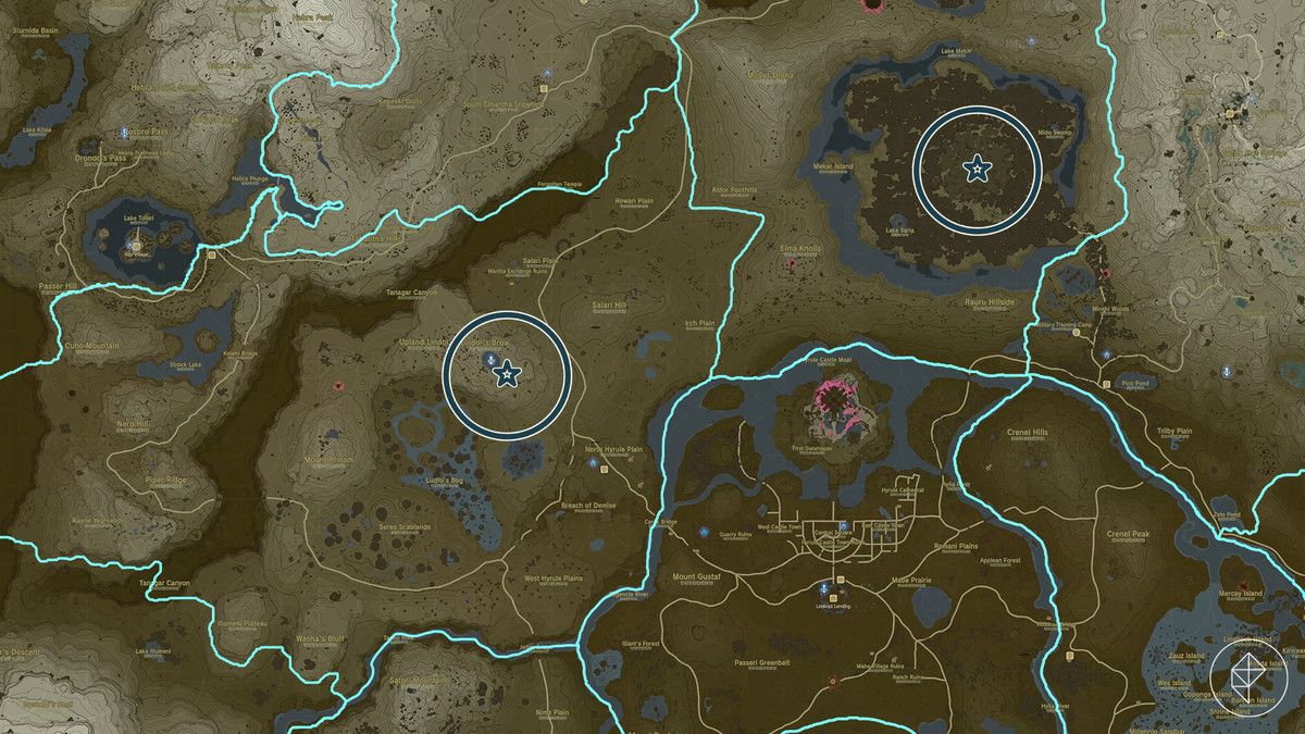 Sword Phantom Ganon-platser på kartan över Hyrule i The Legend of Zelda: Tears of the Kingdom