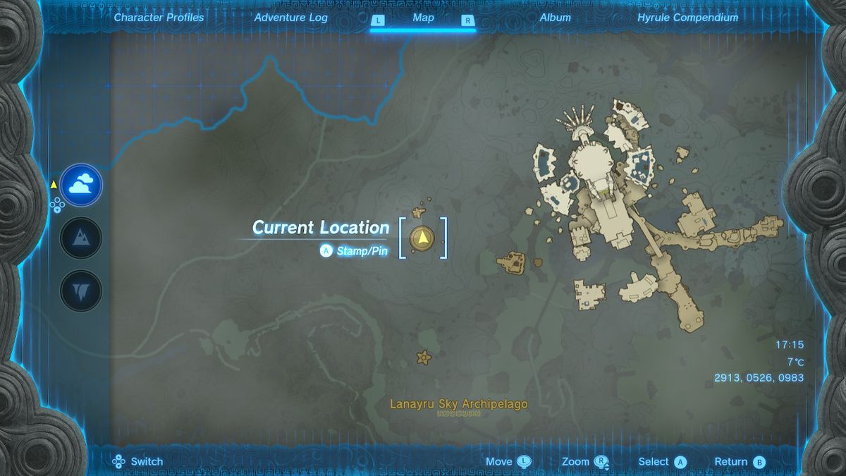 En karta visar ingången till Jirutagumac Shrine i Zelda Tears of the Kingdom.