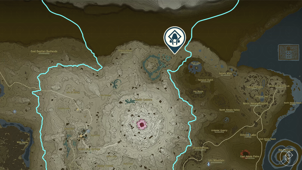 En skärmdump på kartan visar var du kan hitta Kimayat Shrine i Zelda: Tears of the Kingdom