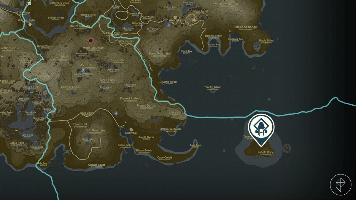 Marari-In Shrine och Eventide Island Pirate Challenge platskarta från Zelda: Tears of the Kingdom