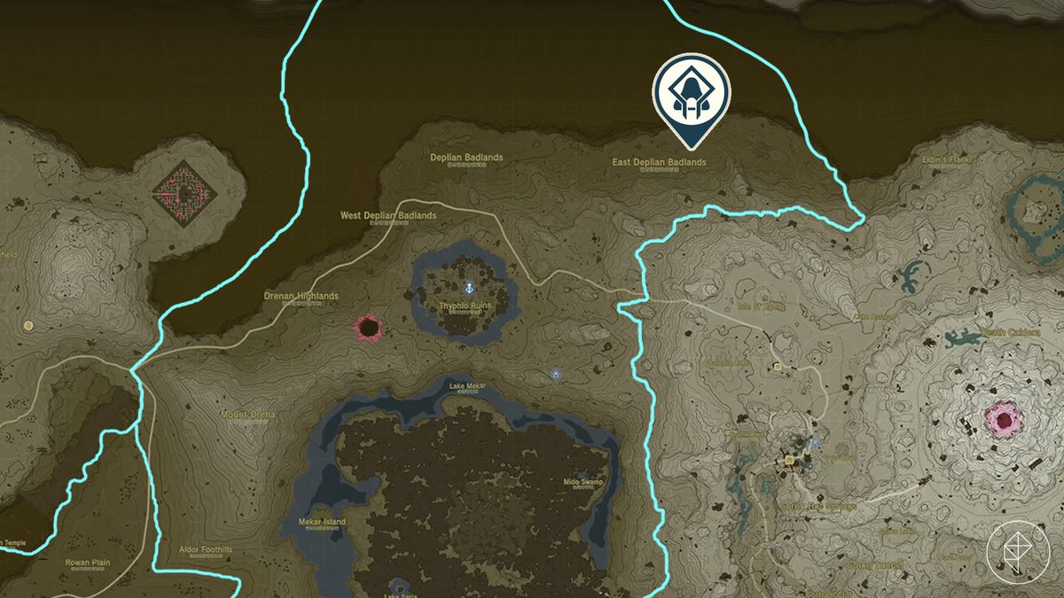 En karta visar Mayak Shrine-platsen i Zelda: Tears of the Kingdom