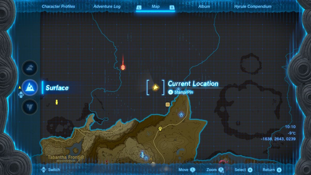 En karta visar platsen för Orochium Shrine i Zelda Tears of the Kingdom.