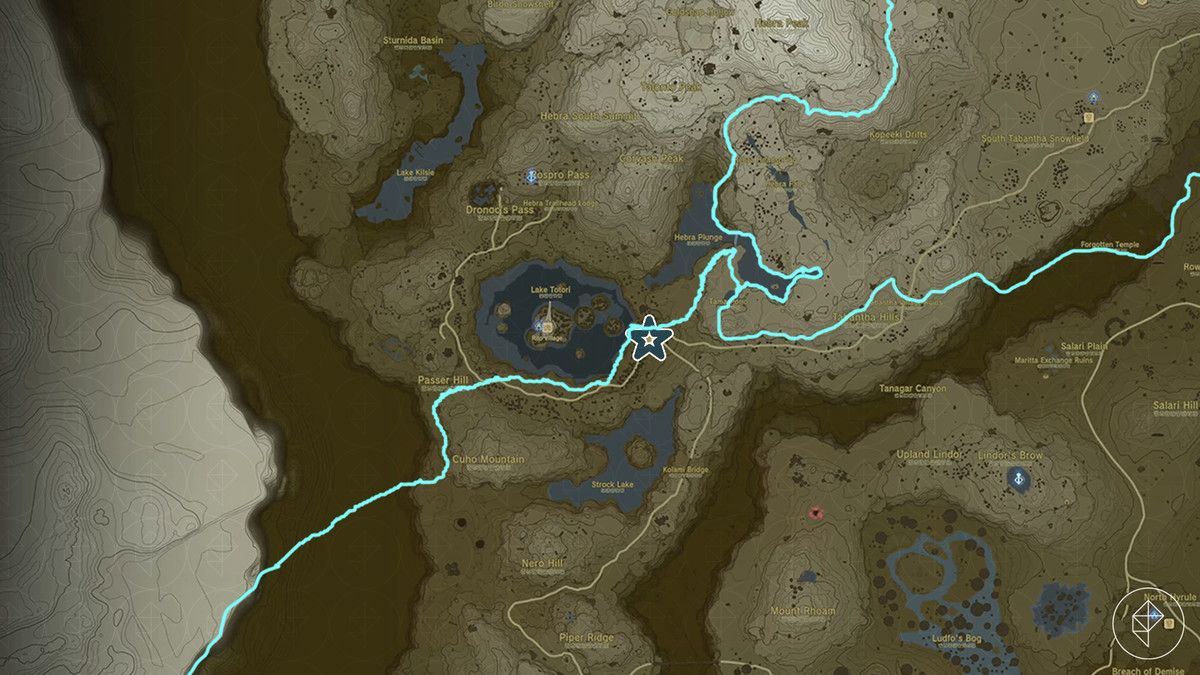 Karta som visar var man hittar Lucky Clover Gazette i The Legend of Zelda: Tears of the Kingdom