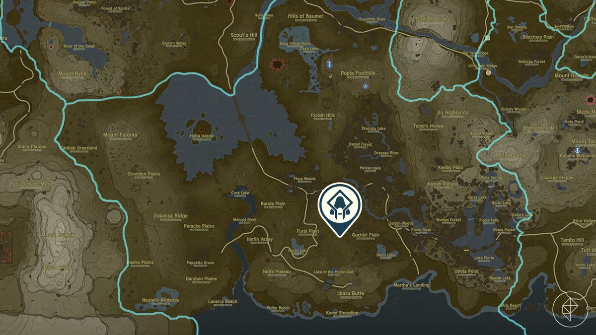En karta visar platsen för Utsushok Shrine i Zelda: Tears of the Kingdom