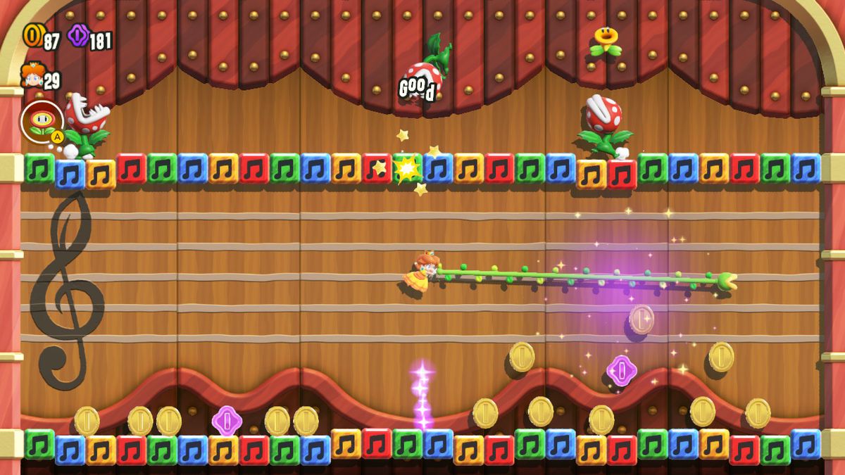 Daisy använder en Piranha Plant grappling krok i Super Mario Bros. Wonder