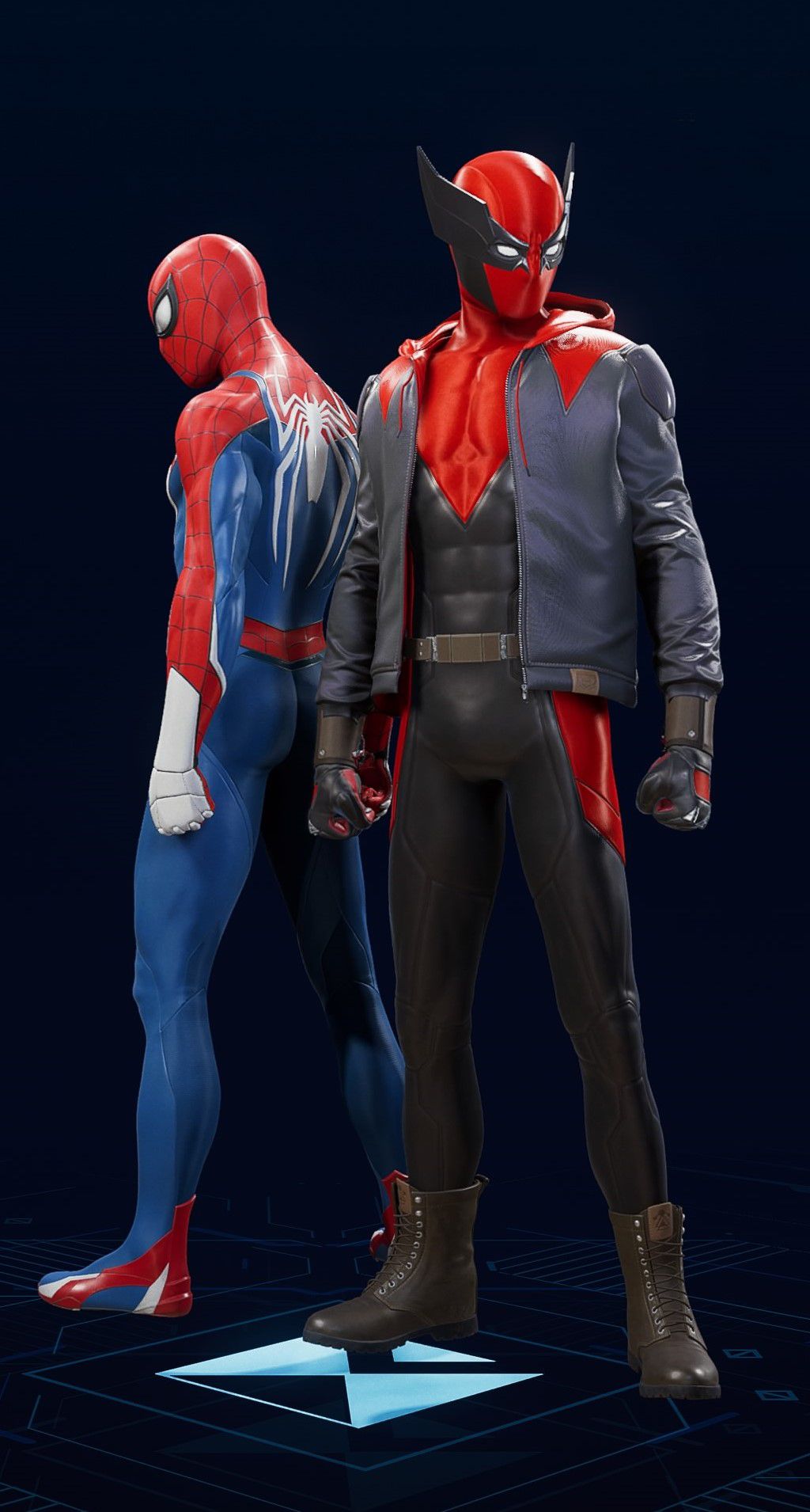 Miles Morales stands in his Best There Is Suit in the suit selection screen of Spider-Man 2.