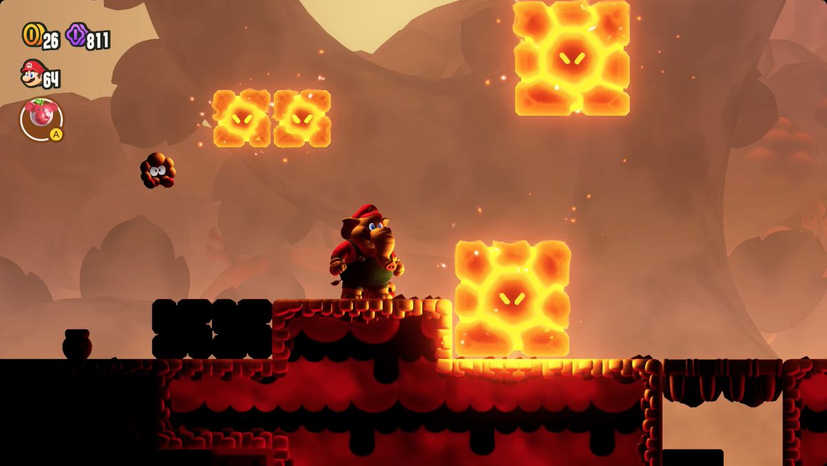 Super Mario Bros. Wonder Hot-Hot Hot!  skärmdump som visar rutten till ett Wonder Seed.
