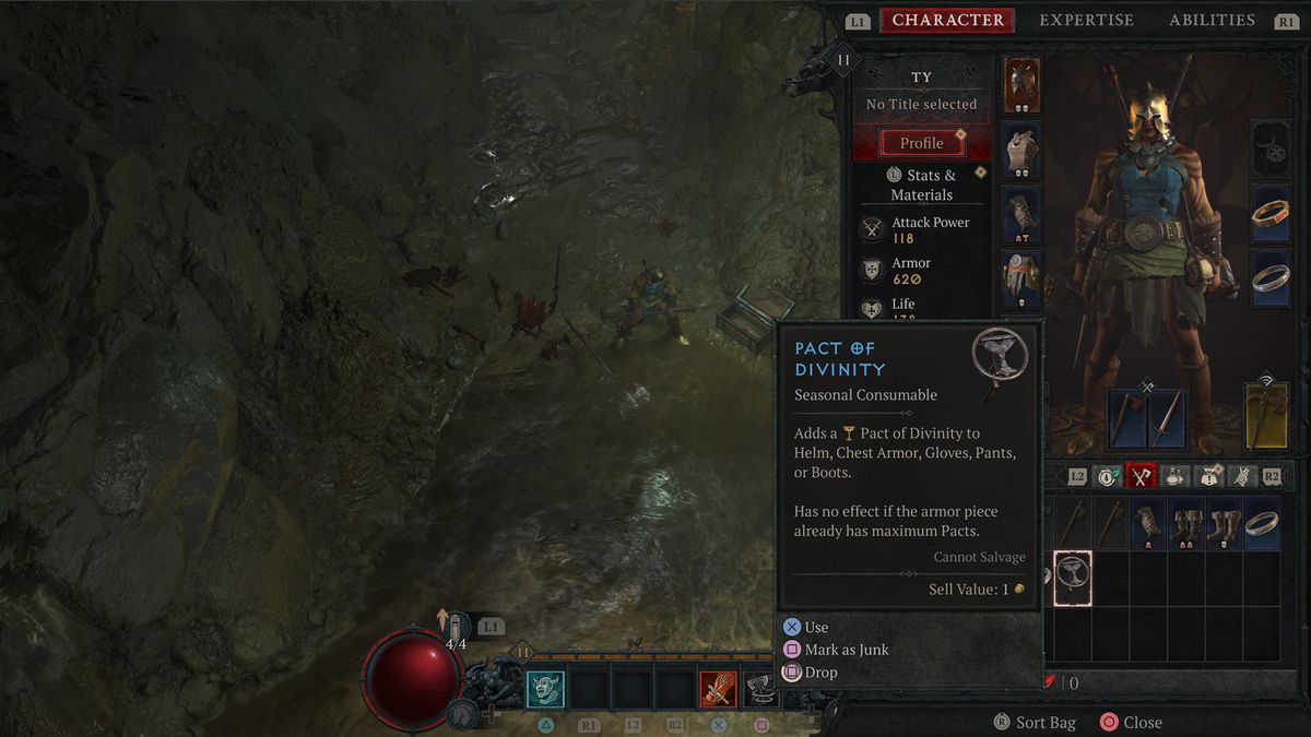 A hero equips Vampiric Powers with Pacts in a menu in Diablo 4.