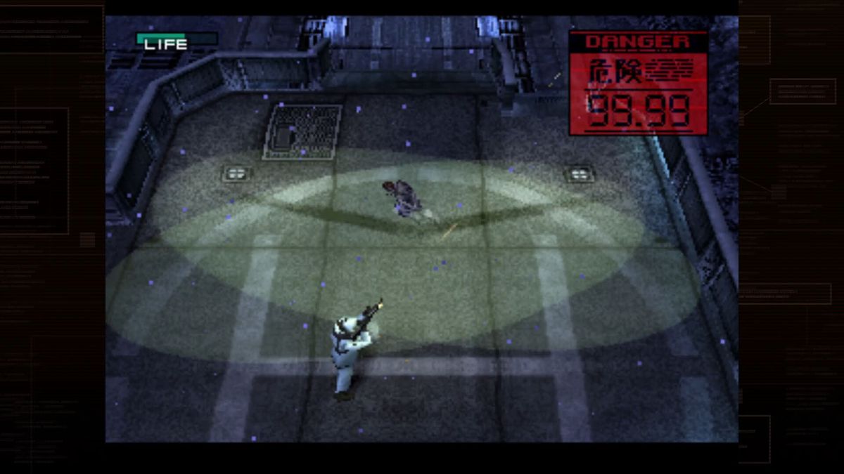 En isometrisk bild av Snake som undviker en fiende i Metal Gear Solid