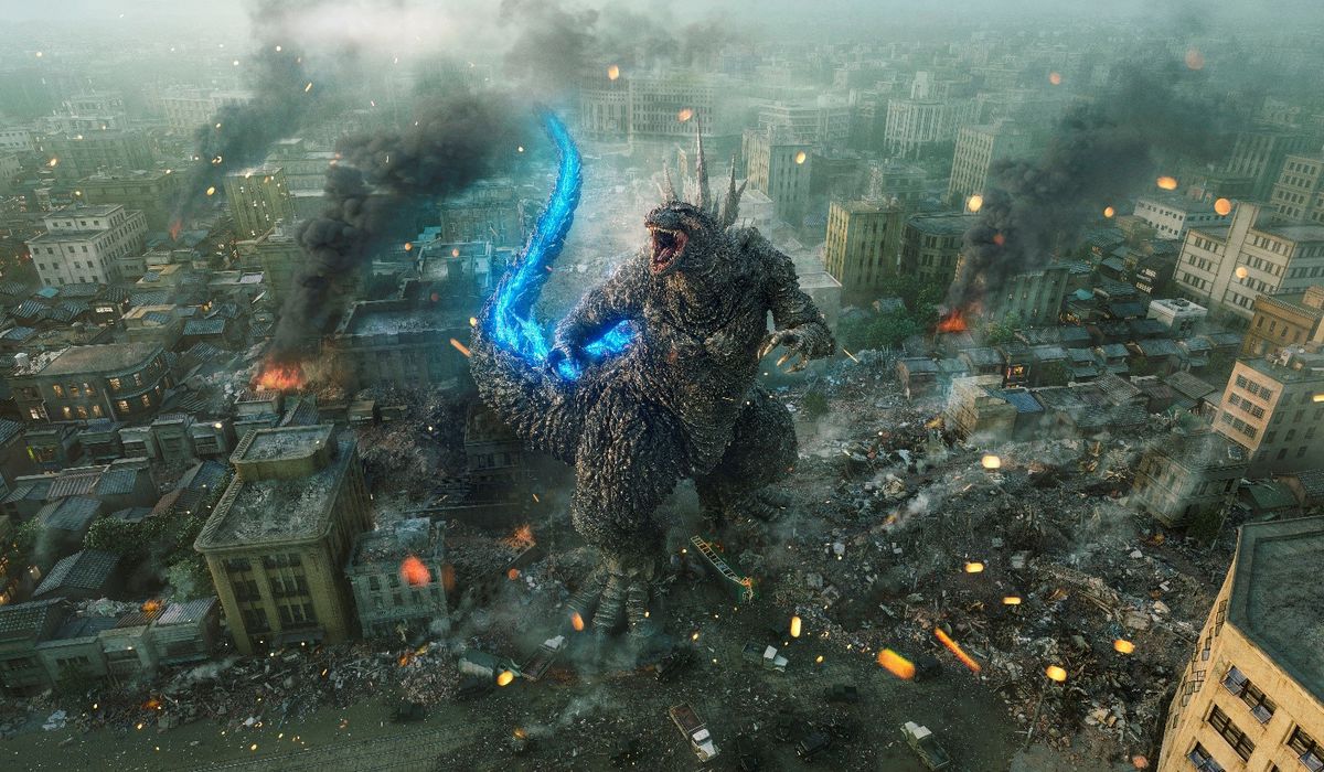 Godzilla förstör en stad i Godzilla Minus One.