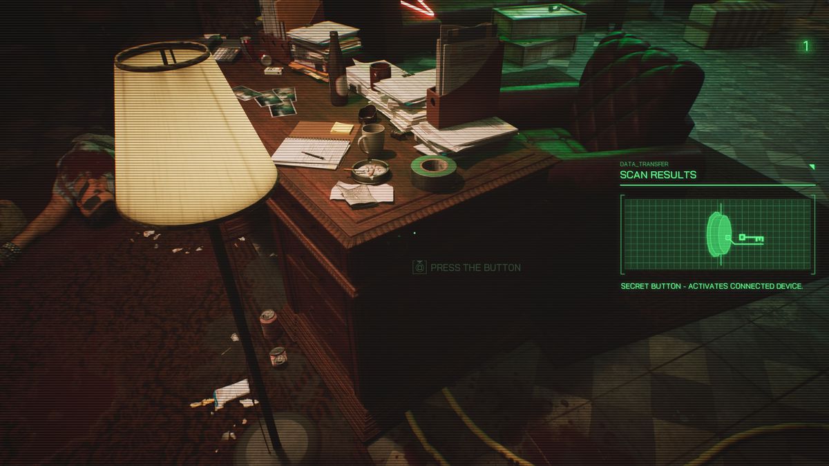 En skärmdump av en skanning av den hemliga knappen i arkaden i RoboCop: Rogue City