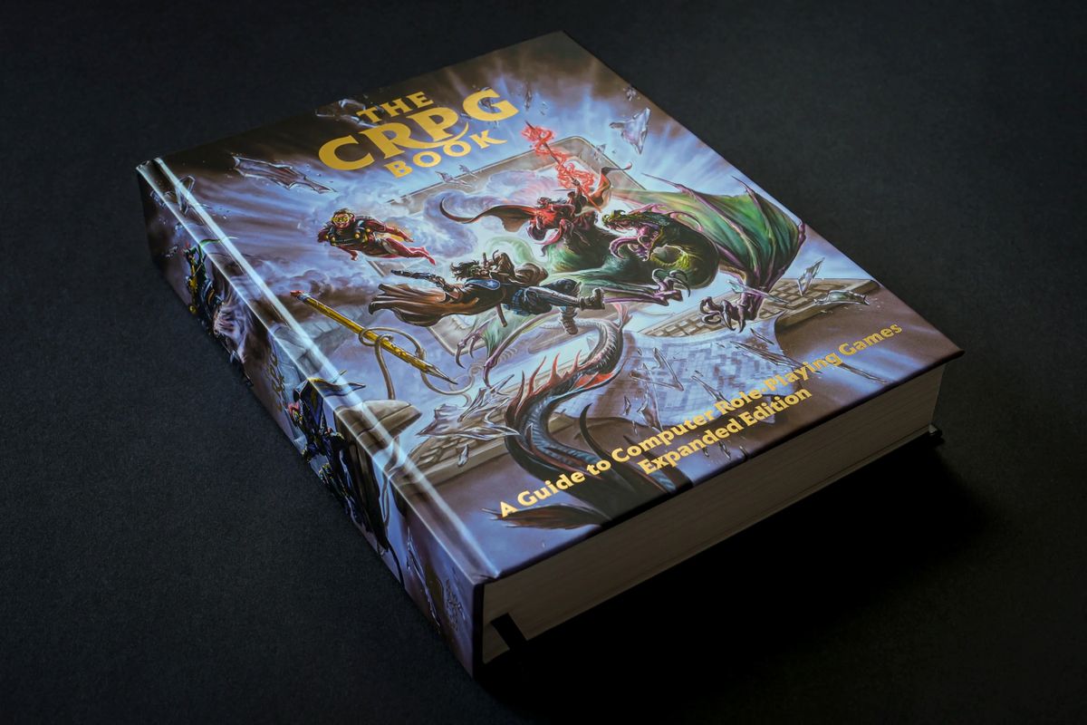 The cover of The CRPG Books is filled with fantastical creatures and heroes
