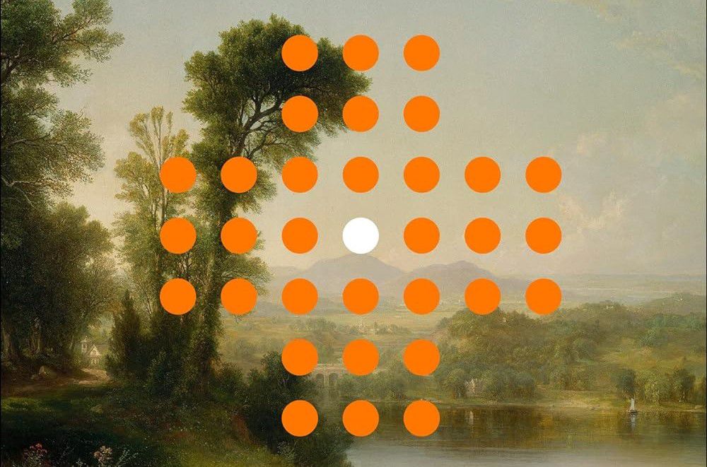 The cover for Frank Lantz’s The Beauty of Games is orange dots over a pastoral painting.