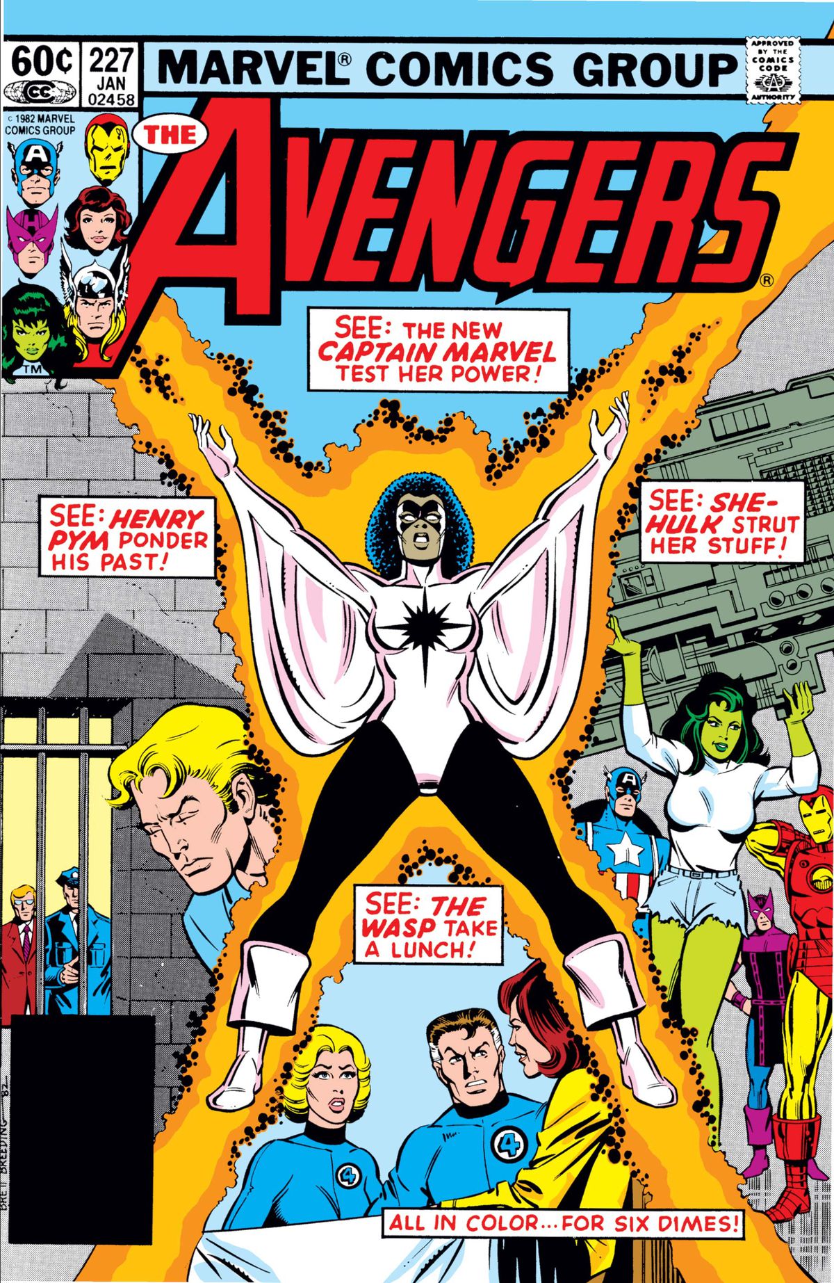 Monica Rambeau som Captain Marvel and the Avengers på omslaget till Avengers #27, Marvel Comics (1983).