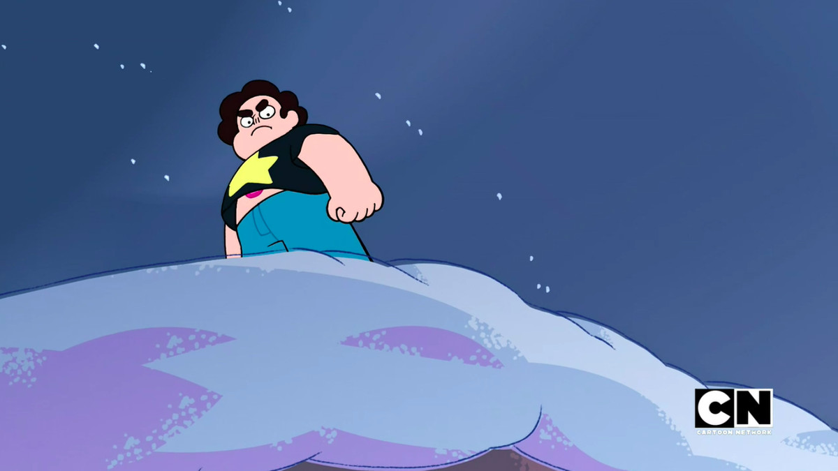 Stephen står ilsket i snön på toppen av klippan där han bor med sina Gem-vänner.