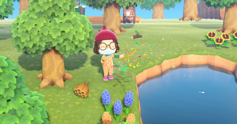 Du kan spränga bort getingar i Animal Crossing med hjälp av en party popper