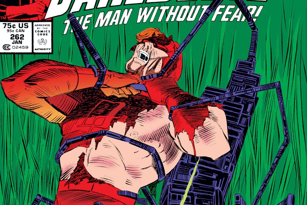 Daredevil slåss mot en demonbesatt dammsugare på omslaget till Daredevil # 262, Marvel Comics (1989). 