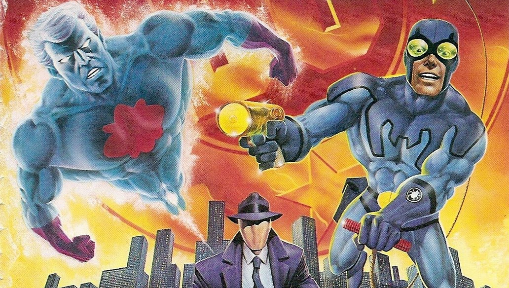 En reklambild från 1986 som publicerar uppkomsten av Charlton Comics karaktärer i DC Universum.
