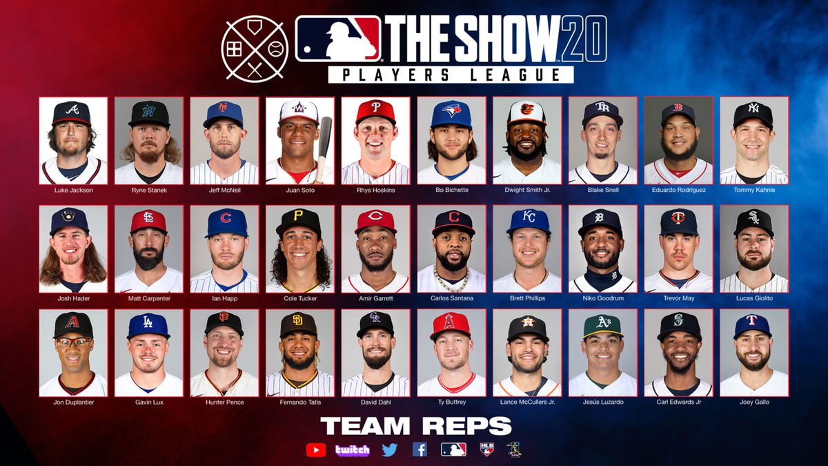 MLB Show 20 Players League-bild som visar alla 30 lagen med huvudskott från varje klubbs spelarrepresentant