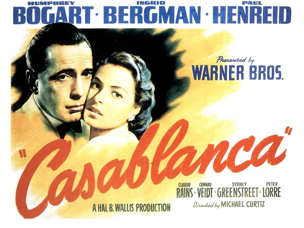 Humphrey Bogart och Ingrid Bergman på en affisch för Casablanca från 1942. 