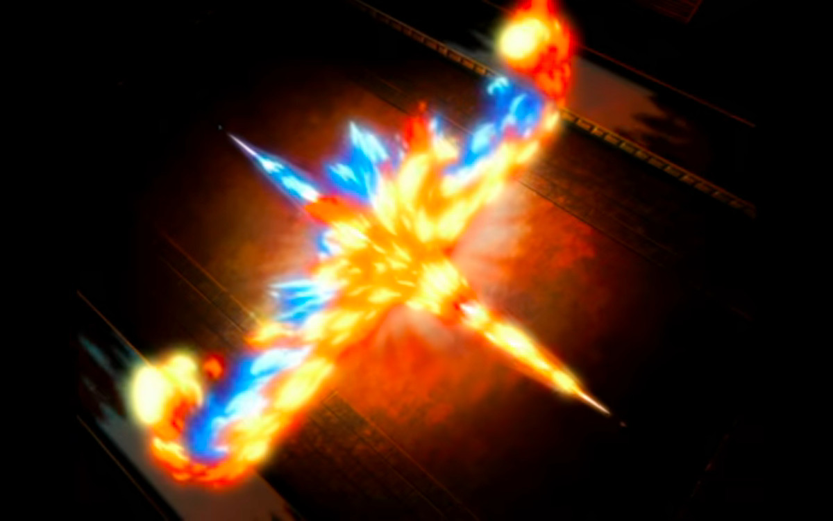 Azula och Zuko kämpar ut i vågor av blå och röd flamma, i Avatar: The Last Airbender.