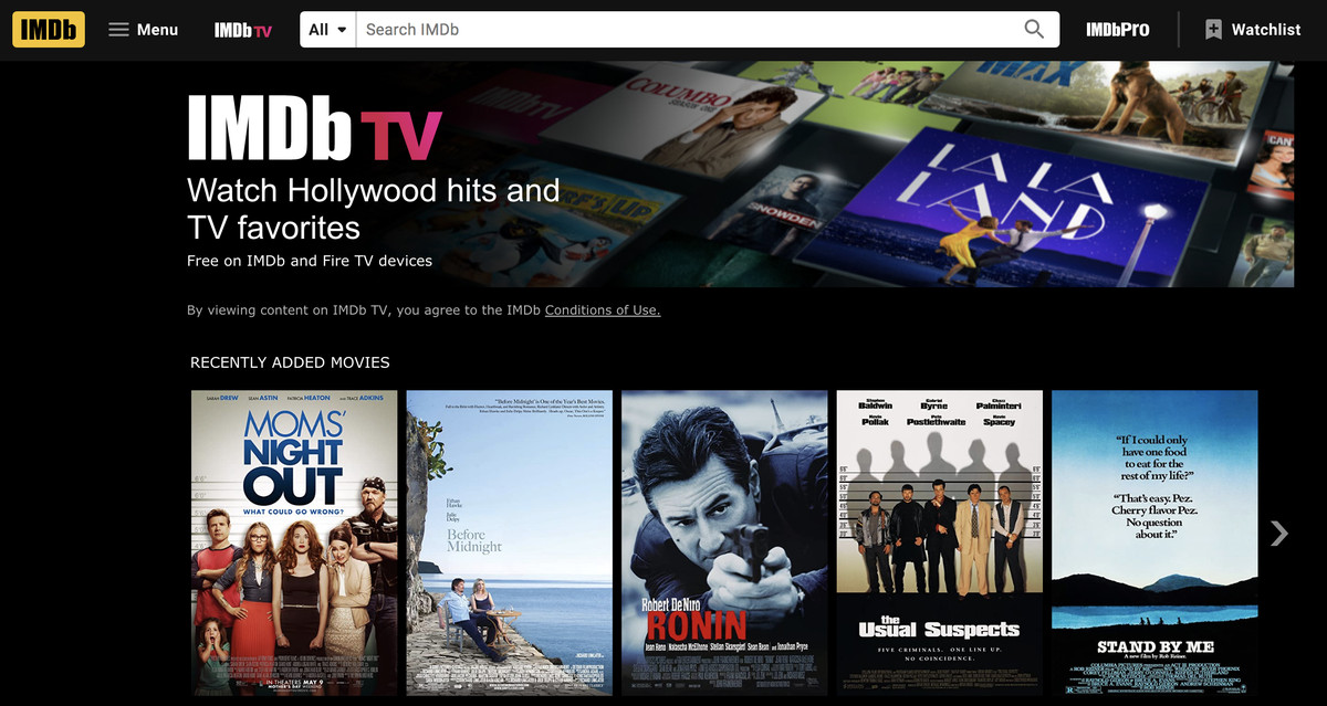 En skärmdump av IMDbTV-plattformen