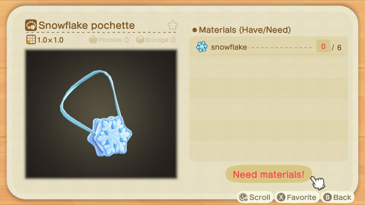 Ett Animal Crossing-recept för en Snowflake Pochette