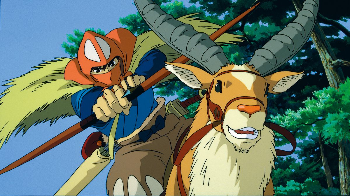 Prins Ashitaka rider med sin älghäst i Princess Mononoke