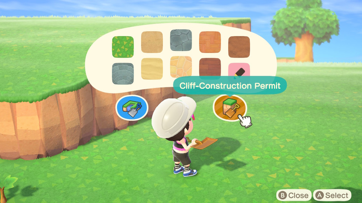 Animal Crossing: New Horizons - en bild navigerar i användargränssnittet för terraformering