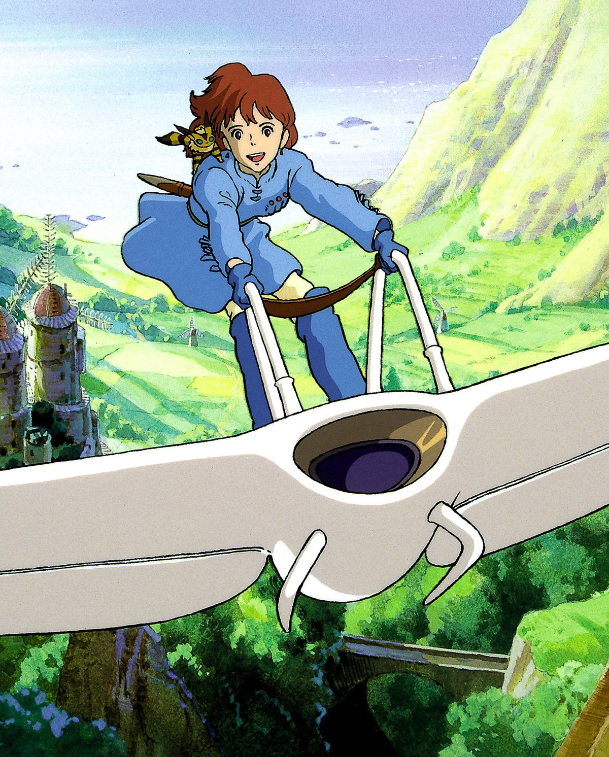 Nausicaä rider på sin himmelflygplan i Nausicaä i Vindens dal