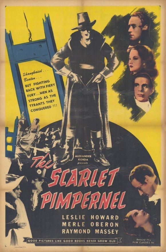 Scarlet Pimpernel i mask, kappa och hatt på en affisch för 1934: s Scarlet Pimpernel-film. 