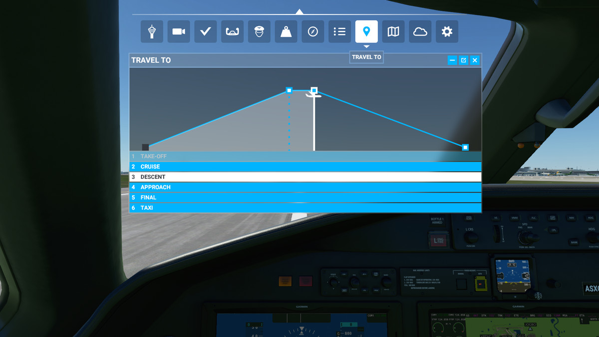 Menyn längst upp på skärmen som visar fliken Resa till och kartan Resa till.