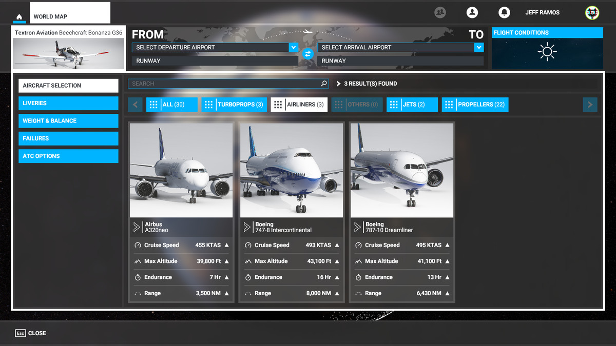 Flyglinjer och jetplan i Microsoft Flight Simulator