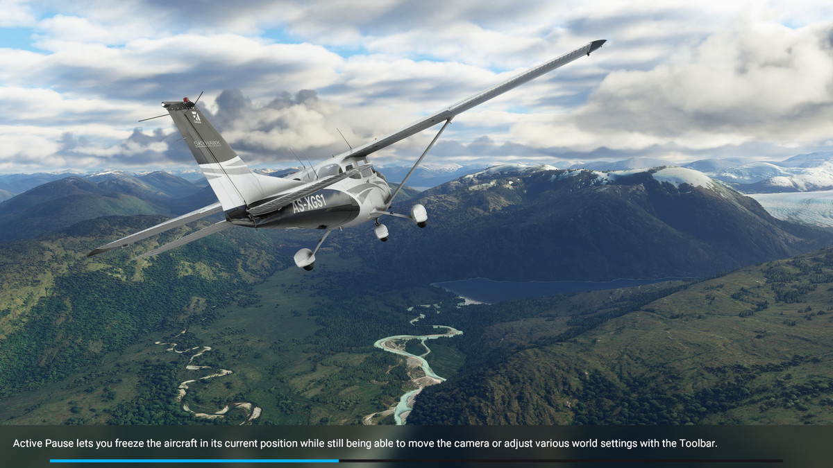 Aktiv pausinformationsskärm i Microsoft Flight Simulator