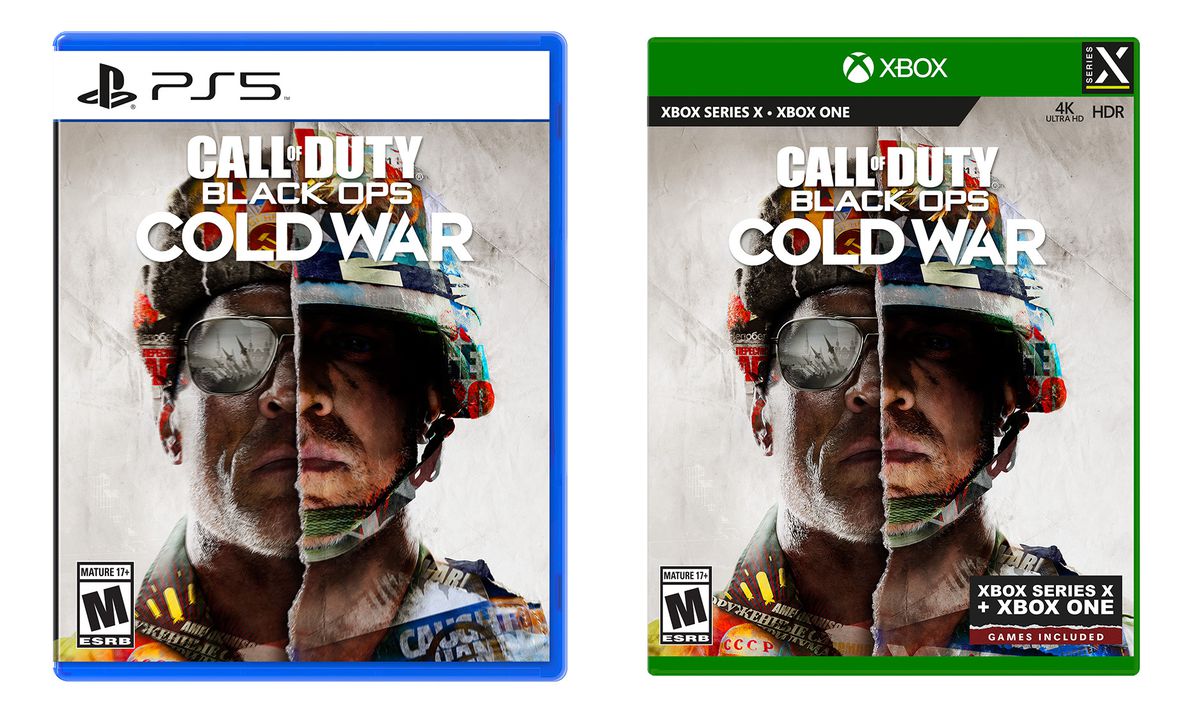 Konstverk av de fysiska versionerna av PS5 och Xbox Series X av Call of Duty: Black Ops Cold War